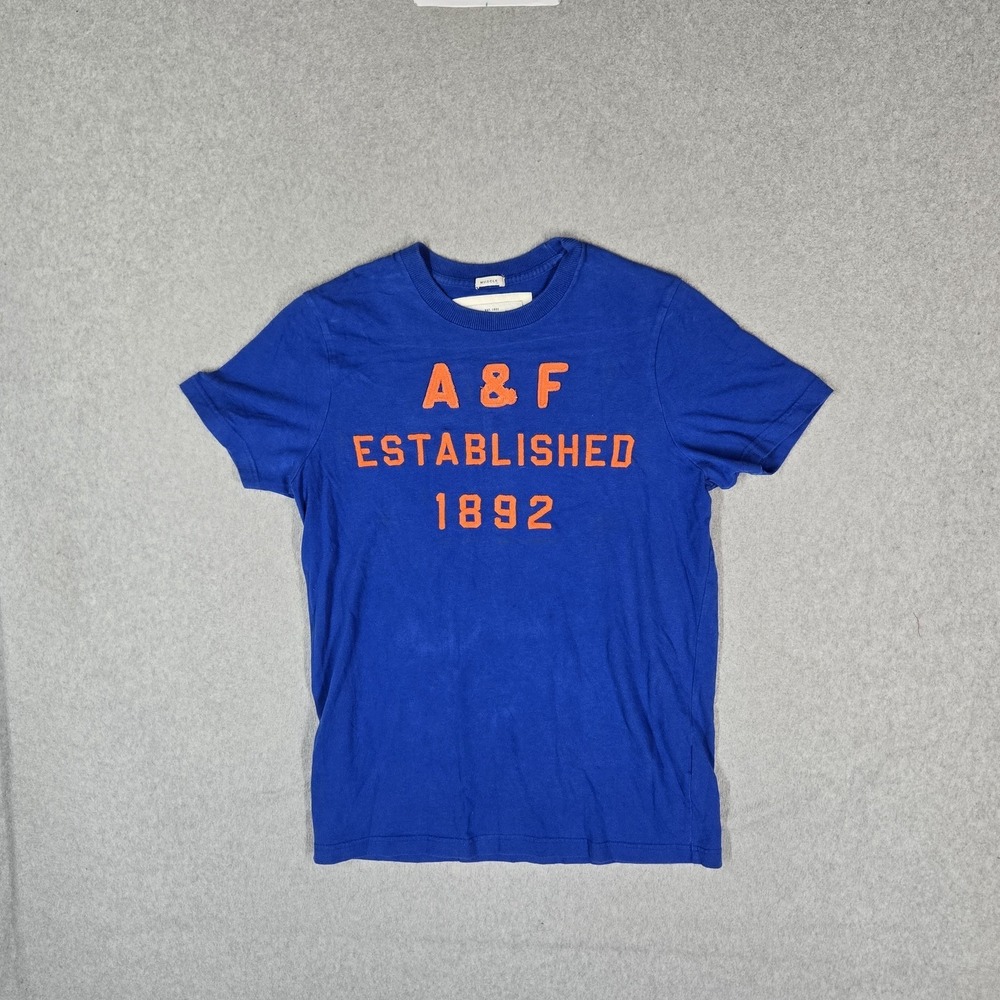 Abercrombie & Fitch Men Shirt L Blue Y2K Embroidered Logo Muscle Short Sleeve